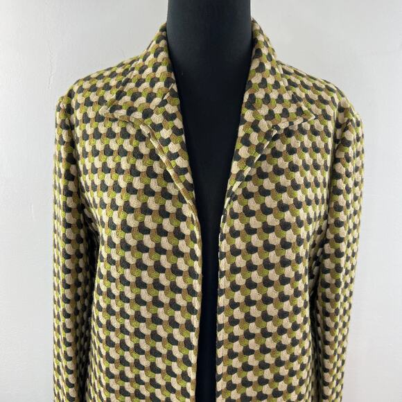 ZANELLA Green Jacket Geometric Wool Open Front Collared Single Breasted 10 ITALY - Picture 3 of 10